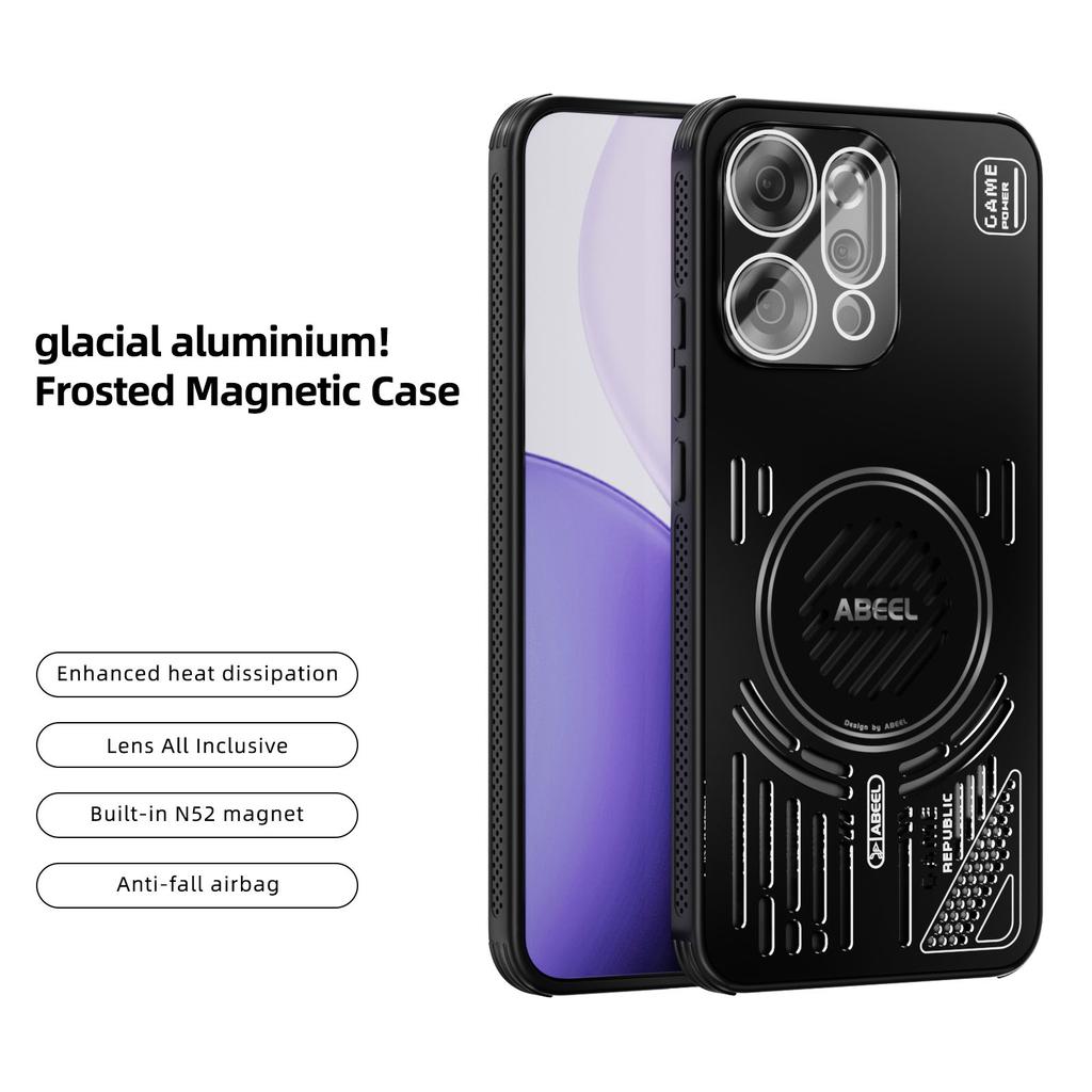 ABEEL For Oppo Reno14 Pro 5G (Global) Magnetic Case Aluminium Alloy+PC+TPU Hollow Heat Dissipation Phone Cover