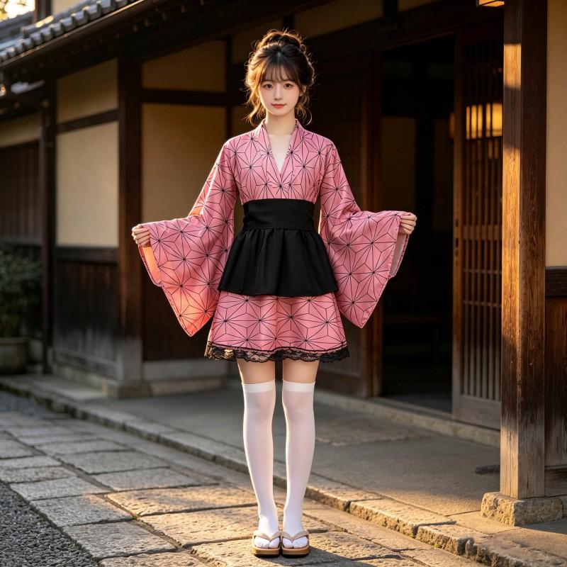Anime Cosplay Costume Set Kimono Style Nezuko Kamado Demon Slayer Halloween Party Outfit