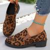 Large size single shoes women's autumn new round head leopard print casual thick heel one-pedal single shoes