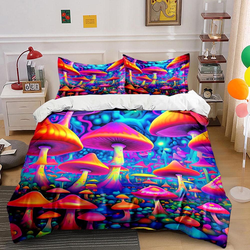 "Colorful Fantasy Mushroom Set" Bedding Duvet Cover Set Duvet Cover Pillowcases (1 * Duvet Cover 2 * Pillowcases, Without Duvet Insert)