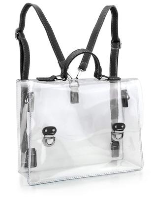 Hoxis Retro Clear PVC Transparent Vinyl Shoulder Ita Unisex College-Style Backpack, 3-Way Bag, Handbag, Bag, (Black)