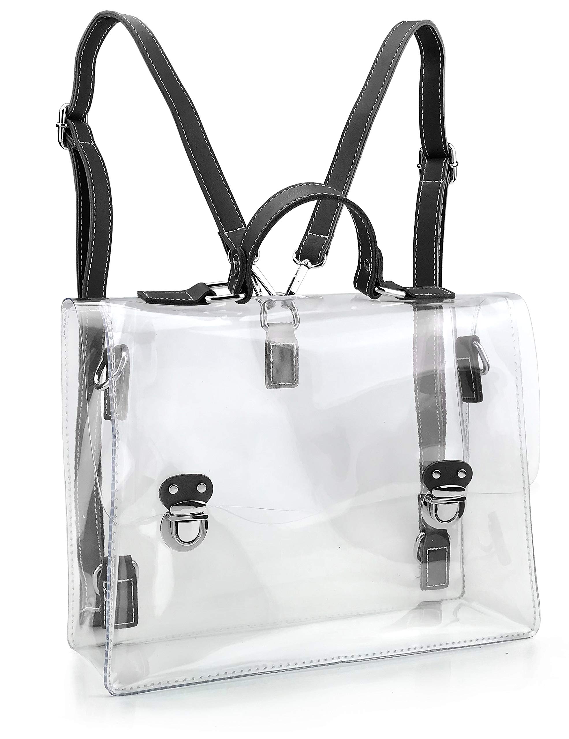 

Hoxis Retro Clear PVC Transparent Vinyl Shoulder Ita Unisex College-Style Backpack, 3-Way Bag, Handbag, Bag, (Black) чорний