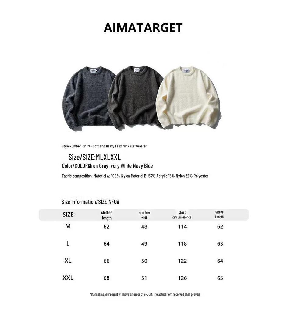 AIMATARGET Unisex Retro Zimní svetr z umělé norkové kožešiny, Pletený top s kulatým výstřihem