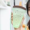 Kids Water Bottle with Straw Adjustable Strap PC Leakproof Reusable Toddler Cup for School Sport Travel Green Kiwi
