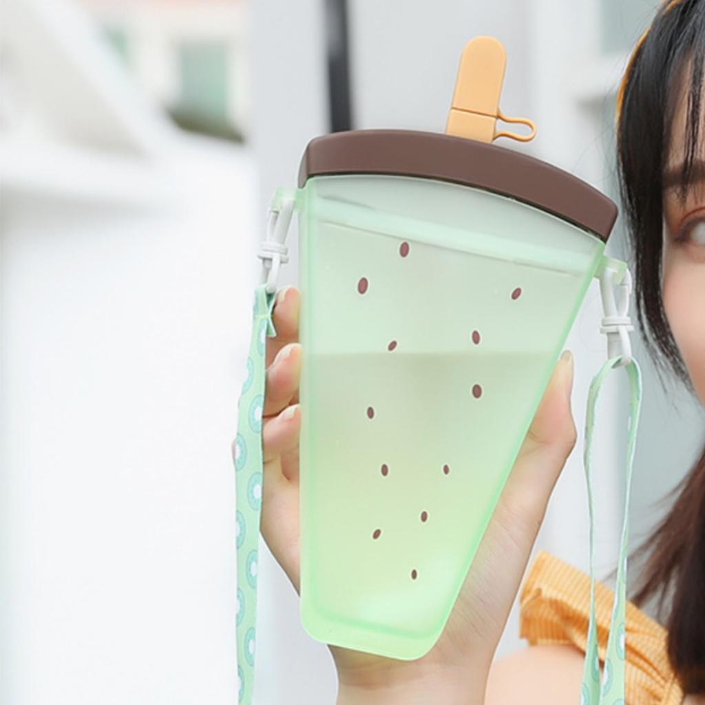 Kids Water Bottle with Straw Adjustable Strap PC Leakproof Reusable Toddler Cup for School Sport Travel Green Kiwi