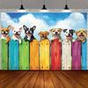 1Pc Ute Dogs On Rainbow Fence Tapestry Wall Hanging For Kids Room Bedroom Decor Fun Animal Print Home Decoration Gift