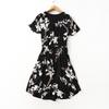 Foreign Trade Original Order Export Noil Poplin Dress Elegant V-neck Waist-Controlled Slimming Print Artificial Cotton Skirt Summer Women's Clothing
