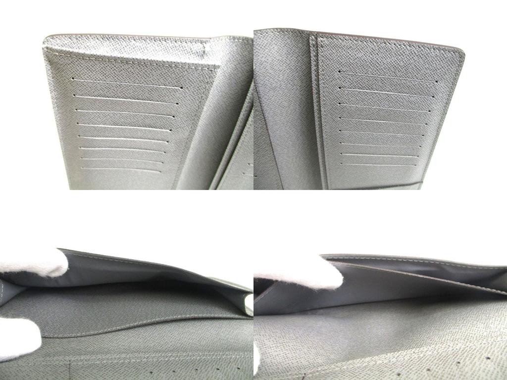 Authentic LOUIS VUITTON Gray Taiga Leather Flap Bill Wallet Portefeuille Long #a564 Refurbished