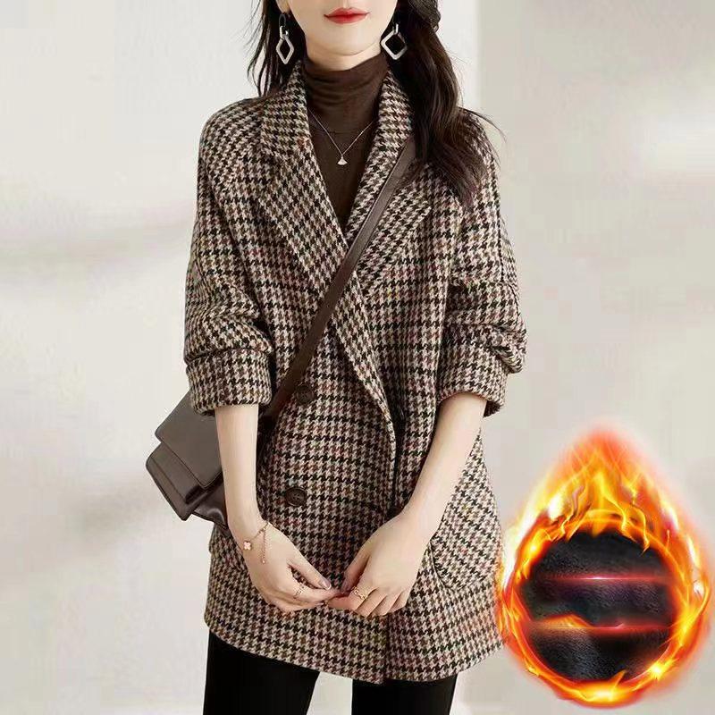

Loose Women s Tweed Coat Casual Style Korean Version Lady Lazy Fashion Slimming Large Coat Full Sleeve XXXL кавовий