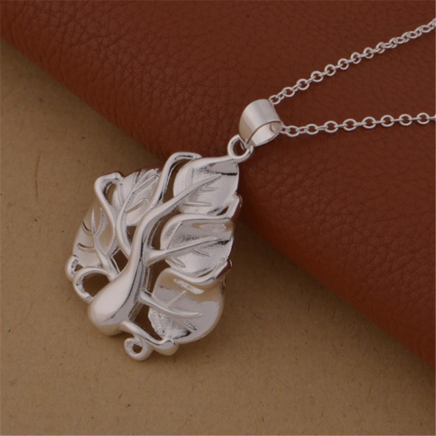 Women Wedding Necklace Beautiful Fashion Elegant 925 Stamp Silver Charm Leaf Tree Chain Necklace Jewelry Ln047