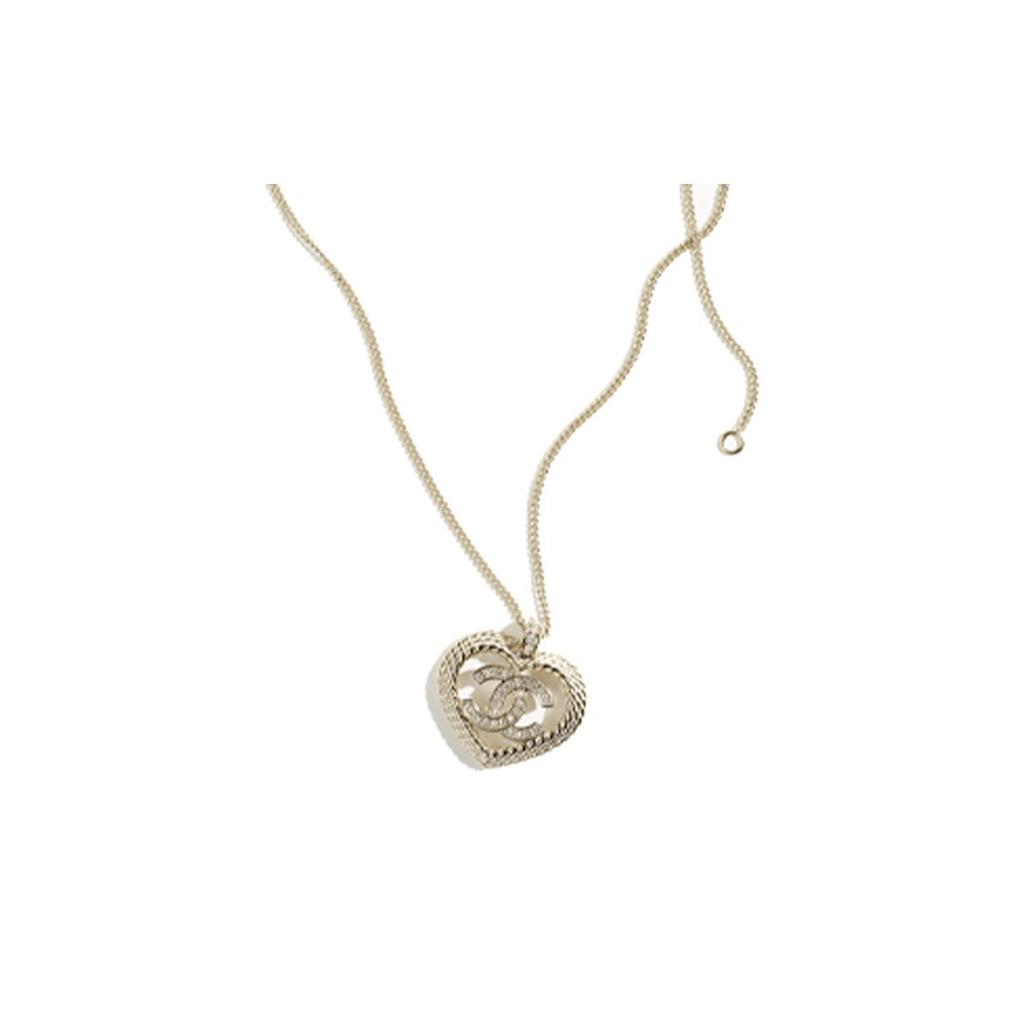 Chanel Double C Heart Design Metal Necklace Women Necklace Gold ABC964-B16069-NW150