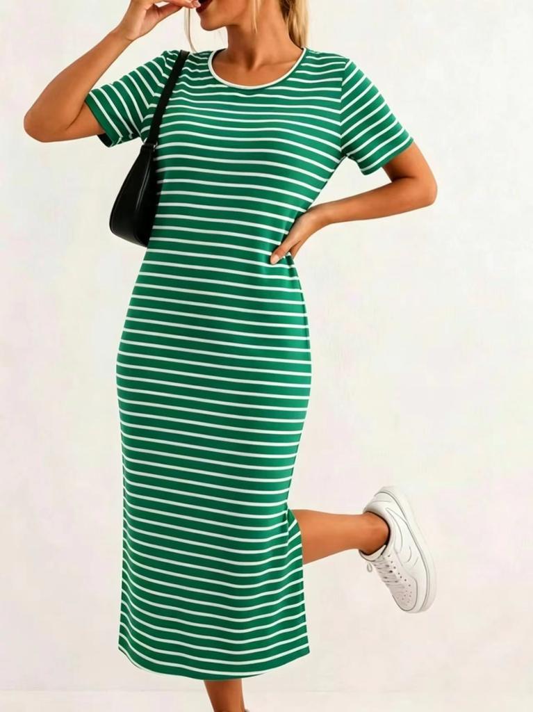 Spring and summer, new European and American, split design women's fashion striped jumpsuit
