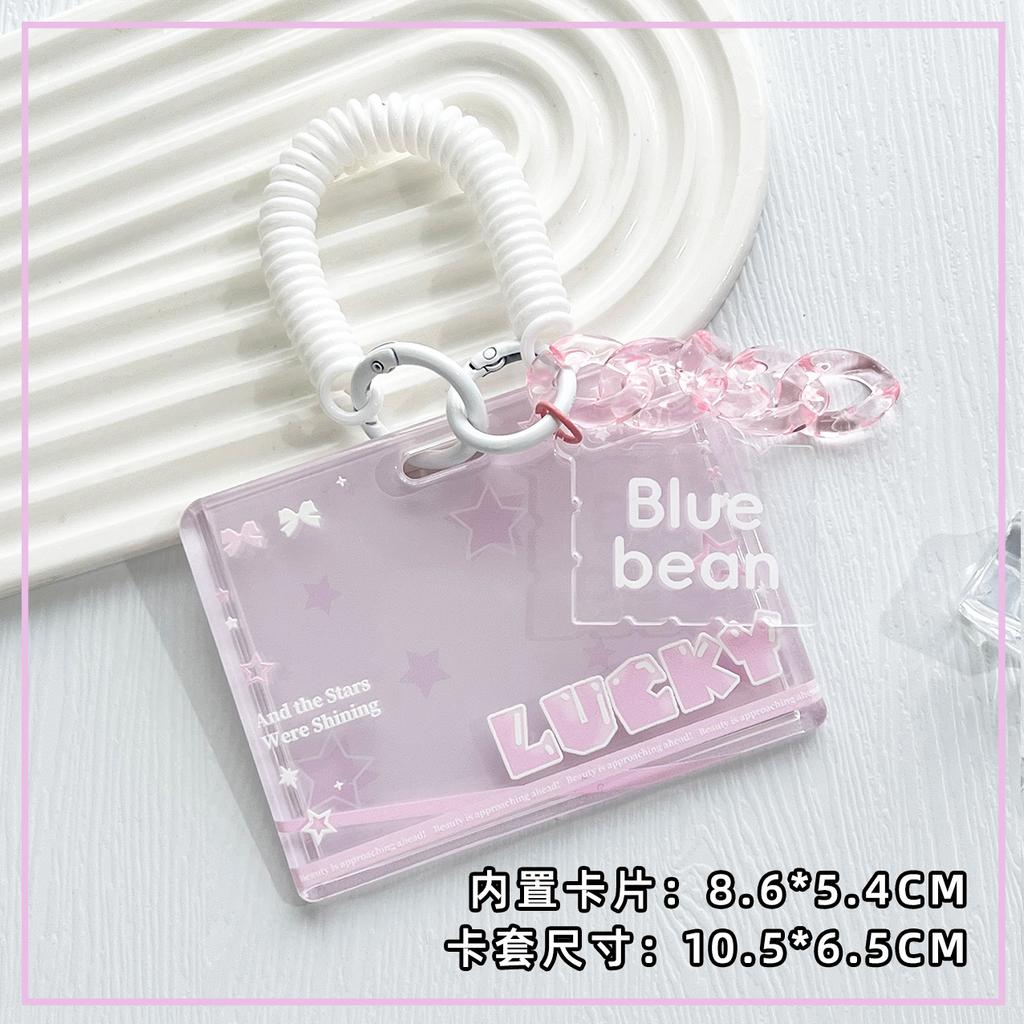 Student Clear Card Case Bus Cards Sleeve Sliding Horizontal Id Card Holder Transparent Employee Work Card Holder with Lanyard
