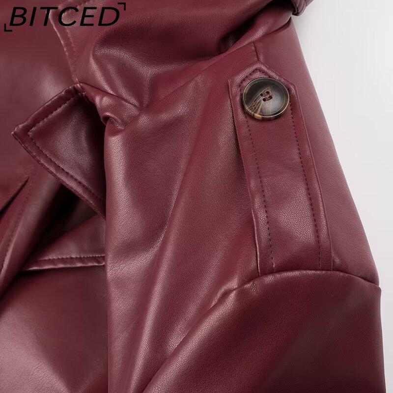 BITCED Women's Spring/Autumn Plus Size Oversized Casual Fashion Long Leather-Style Trench Coat