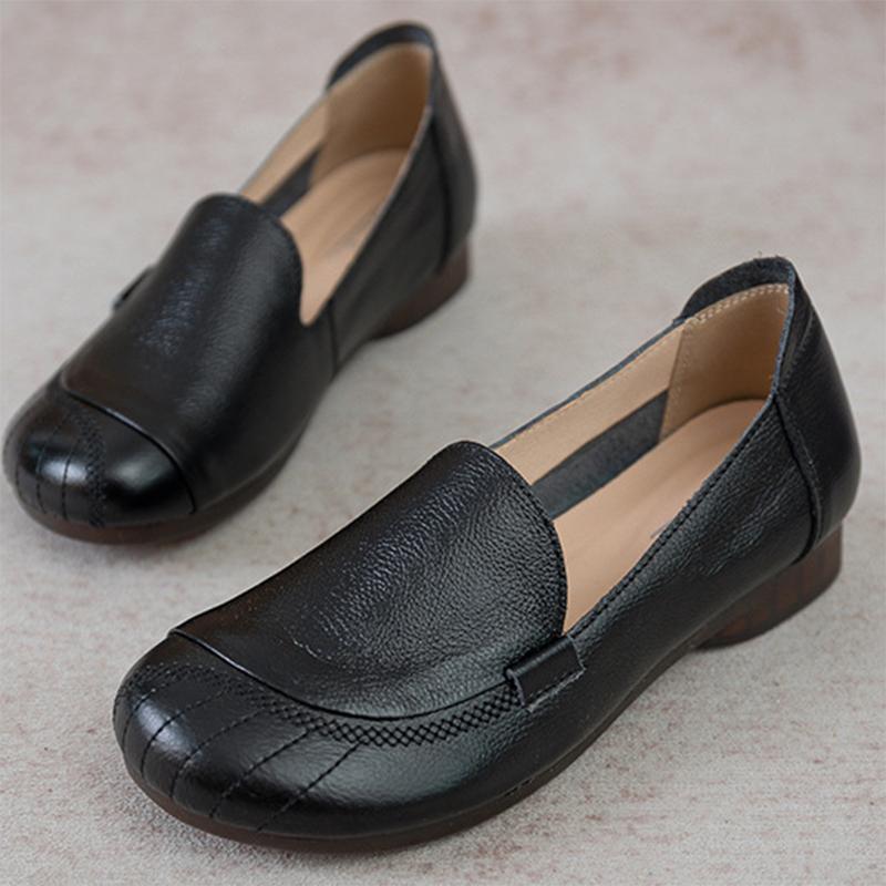 Women Shoes Genuine Leather Flat Slip-On Loafers Non-slip Shoes Soft Breathable Flats Women Outdoor Summer Shoes