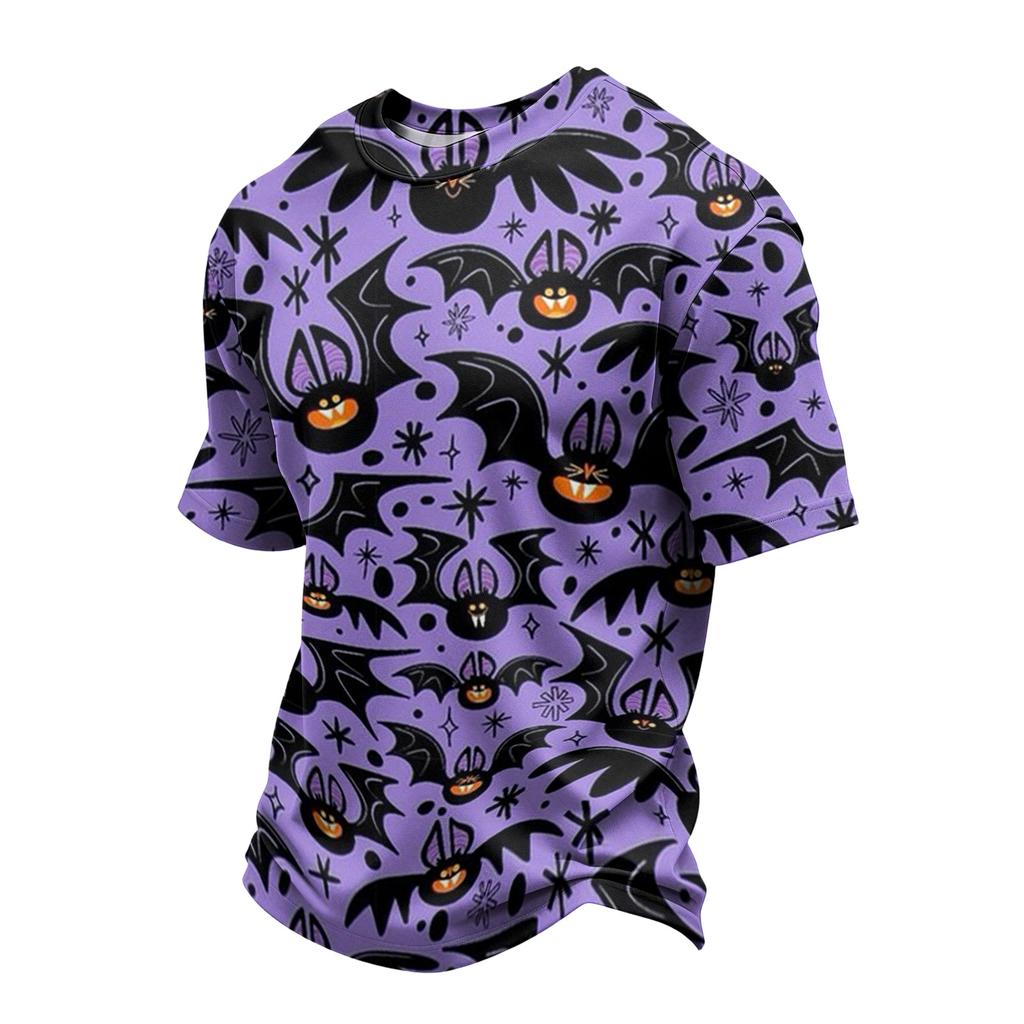 Men's Casual Printed Crew Neck Lightweight Breathable Short Sleeve Shirt Halloween Pattern Comfortable Fit