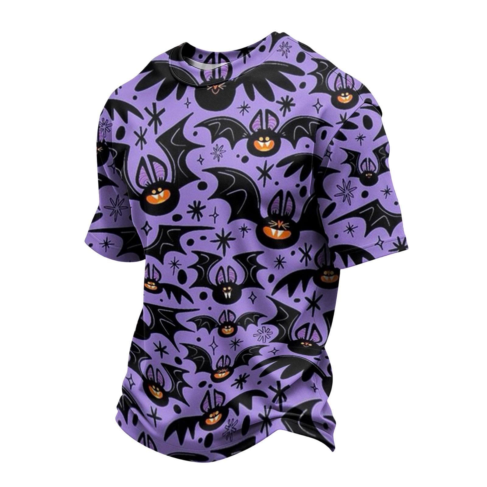 Men s Casual Short Sleeve Lightweight Breathable Crew Neck T-Shirt Halloween Pumpkin Cat Print All Over Graphic Tee XXXL