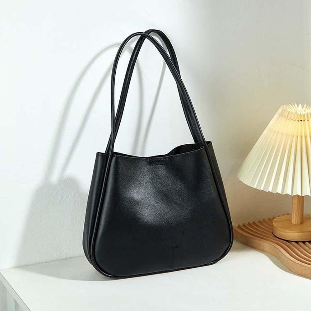 Anti-splash Water Solid Color Handbag Elegant French Underarm Bag Shopping Soft PU Tote Bag  Party