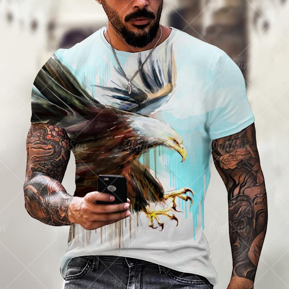 

Мужская футболка с 3d принтом орла, повседневная уличная одежда с круглым вырезом, трендовый свободный дышащий топ большого размера с коротким рукавом в стиле Харадзюку