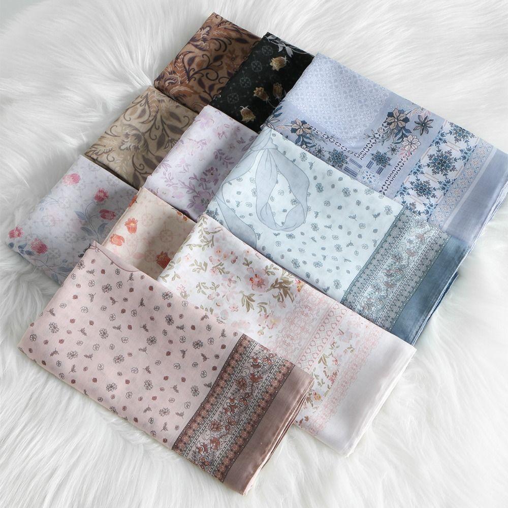 110cm Size Voile Scarf Square Shape Muslim Women Hijabs Fashion Floral Printed Scarf  Cultural Wear