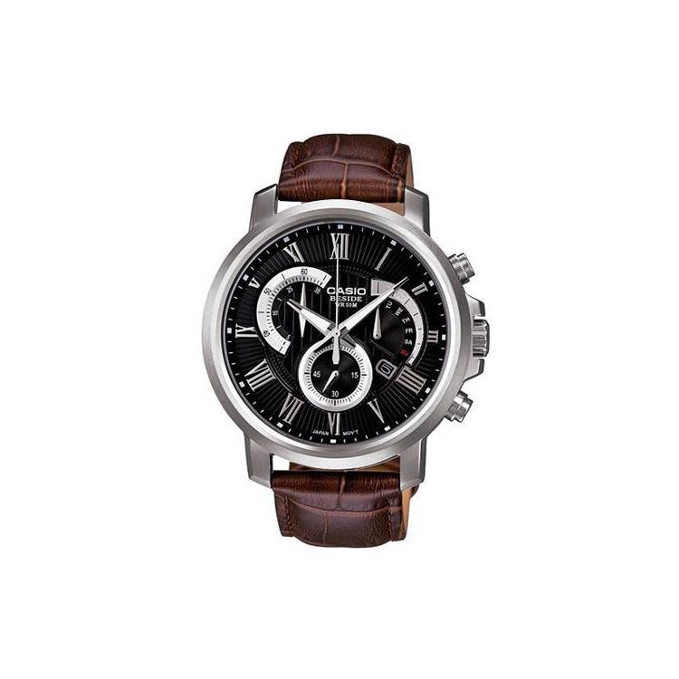 

CASIO STANDARD Quartz Movement Leather Strap Watch Men s Watches Black Dial BEM-506BL-1AVDF Black Dial