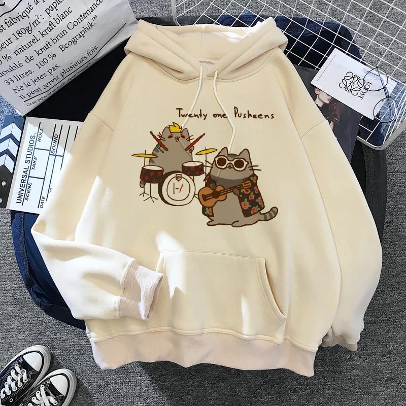 Women's cat hooded sweatshirt 2025 cartoon costume Korean Harajuku Kawai style oversized