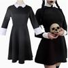 Anime Wednesday Addams Family Cosplay Costume Dress Kids Girl Wednesday Cosplay Costume Black Gothic Family Cotume