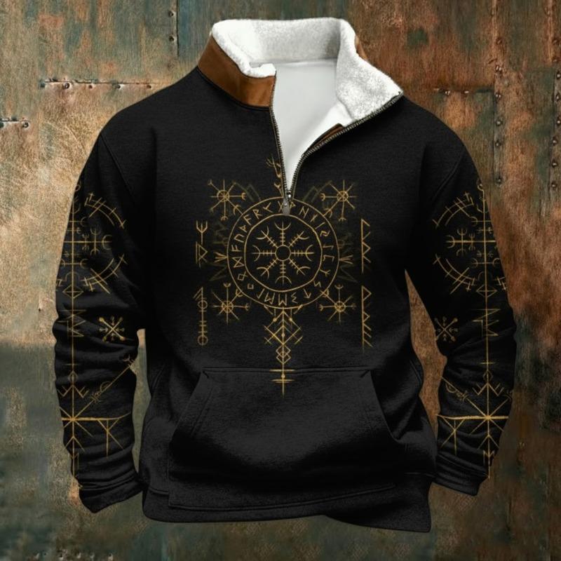 Men S Fleece Lined Pullover Sweatshirt Digital Print Casual Winter Wear