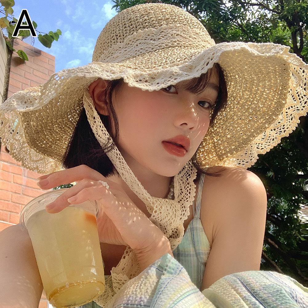 

Корейская соломенная шляпа ручной работы для женщин, японская маленькая солнцезащитная свежая летняя шляпа для прогулок с козырьком C1J4 Beige-One size