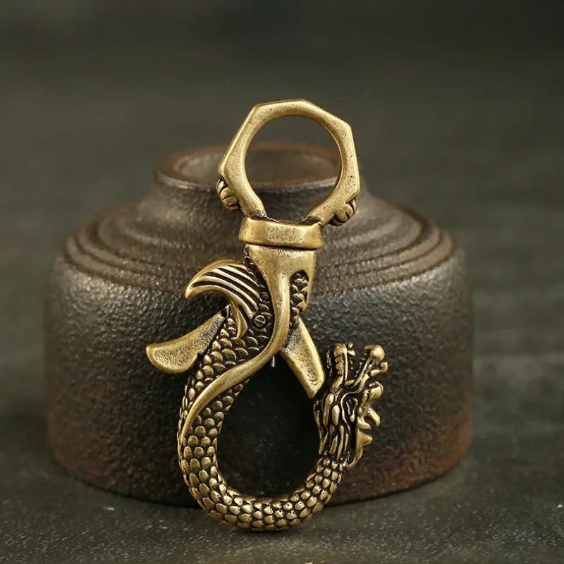 Vintage Kupfer Drachen Figuren Kleine Ornamente Retro Messing Tier Auto Schlüsselanhänger Handwerk Büro Schreibtisch Dekorationen Zubehör