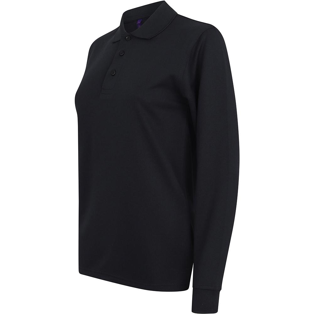 Henbury Mens Coolplus Moisture Wicking Long Sleeve Polo Shirt