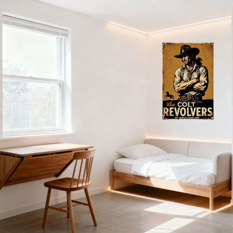 Vintage Hot Colt Revolvers 'Världens Högra Hand' Metallplåtskylt Western Cowboy Häst Affisch Väggdekor för Bar Man Cave Hem C