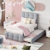 Upholstered Bed 90 X 200 Cm, Pull-out Children's Bed, Adjustable Headboard, Skin-friendly Linen Upholstery, Flat Single Bed Youth Bed Guest Bed (Grey)