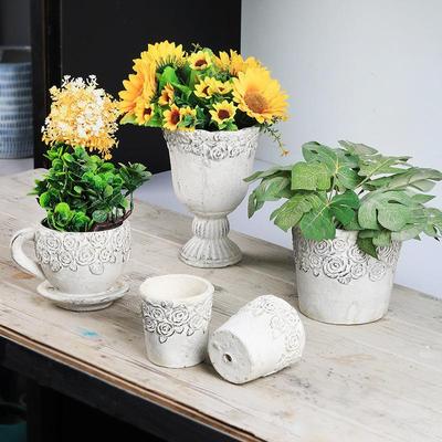 Vaso de Cimento Artesanal em Estilo Europeu Relevo para Decoração de Casa e Jardim