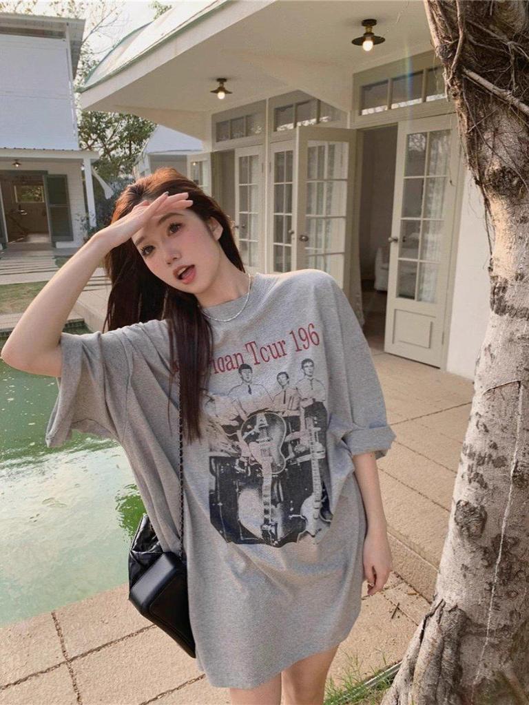 Unisex American Retro Loose-Fit Cotton T-Shirt, Plus Size, Short Sleeve, Summer Style for Couples