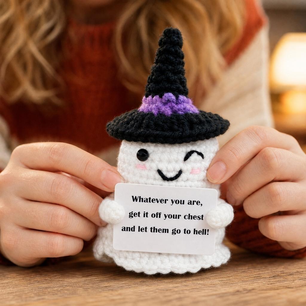 Muñeca de Felpa Tejida a Mano Juguete de Halloween Suave Rellena Amigurumi Fantasma Tejido a Mano Decoración para Exhibición Estacional y Coleccionable
