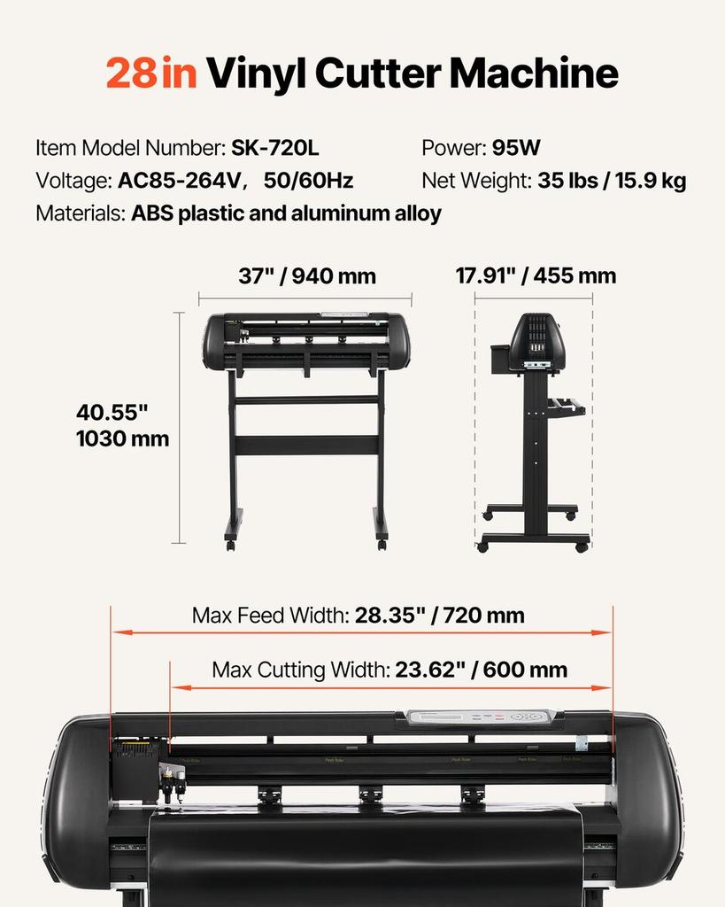 Vinyl-Schneidemaschine, 720 mm maximale Einzugsbreite, Doppelklingen, Einstellbare Kraft und Geschwindigkeit, LED-Anzeige, Vinyl-Plotter-Schneide-Drucker mit Signmaster