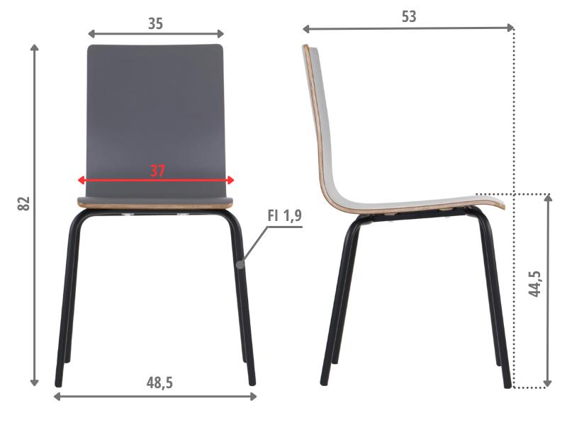 Gray plywood chair with black frame. Model WERDI B