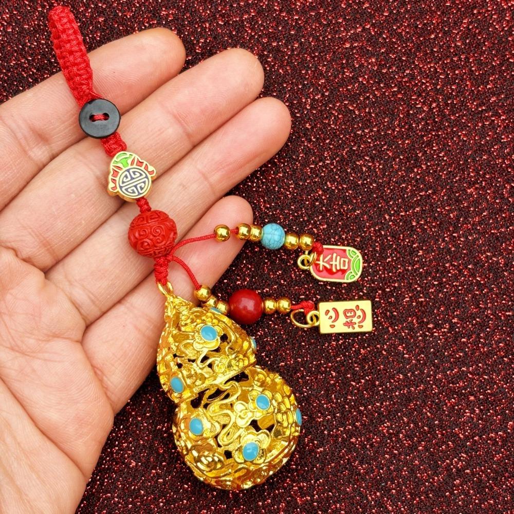 Chinese Style Pendant Phone Chain Hollow Gourd Car Keychain Lucky Gourd Keychain  Women
