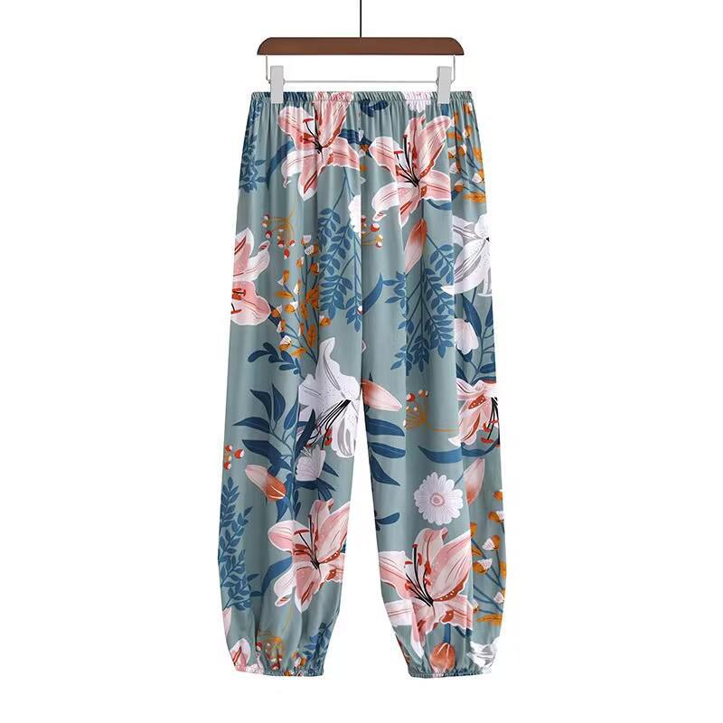 Women's Summmer Pants Drawstring Elastic Waist Beach Bloomers Pajama Pants Capri Pants