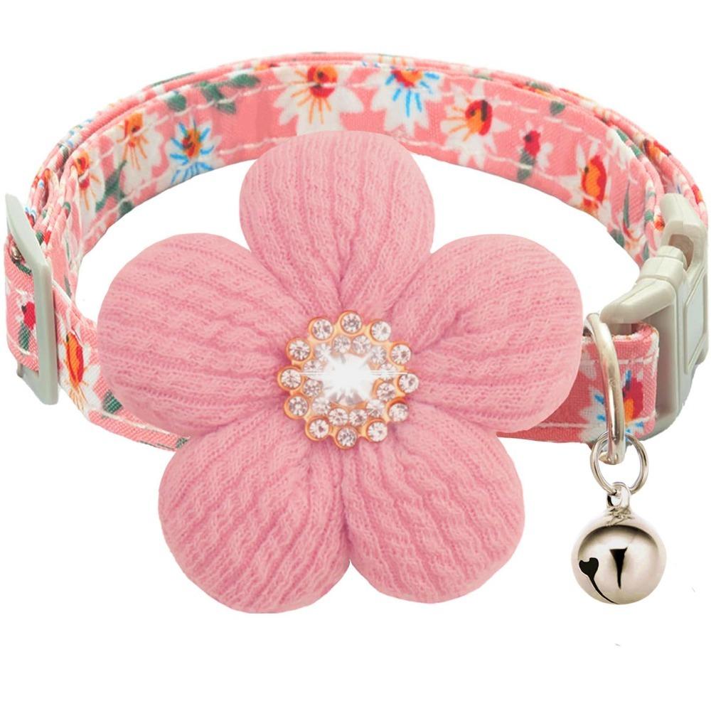 Nylon 3D Flower Dog Collar Rhinestone Pet Shining Collar Fashion Floral Pet Collar Daily Walk