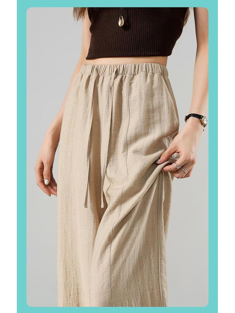 YAMAMOTO Women's Linen Pants - Summer 2026 High Waist, Drapey, Casual, Narrow Straight, Wide-Leg Style.