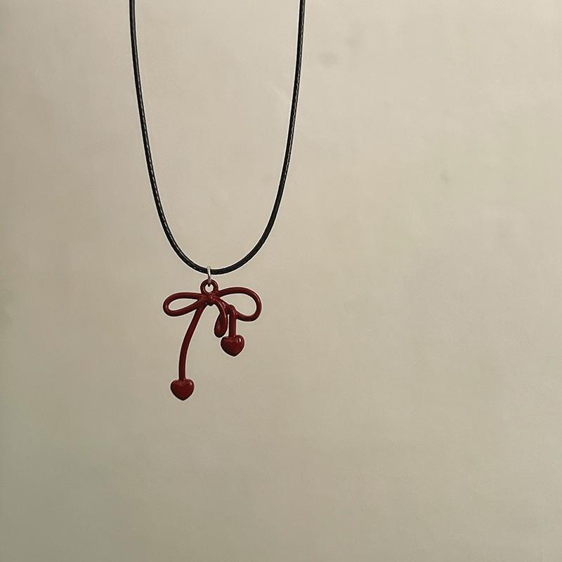 

Simple Red Bowknot Pendant Necklaces for Women Black Leather Rope Dripping Oil Bow Knot Clavicle Choker Y2K Party Charm Jewelry