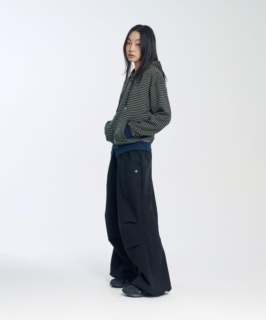 Slow Record House Striped Knit Zip-Up Hoodie_Khaki