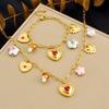 Gold Paperclip Chain Jewelry Set with Heart Mushroom and Flower Charms
