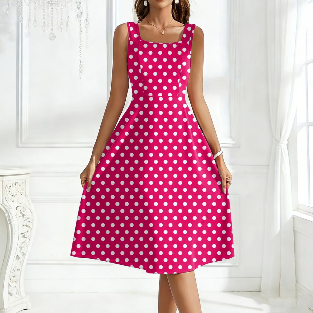 Women's Square-Neck Sleeveless Polka Dot Maxi Dress