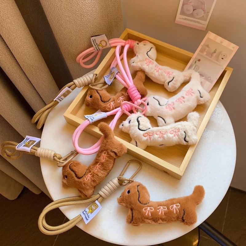 Cute Dachshund Dog Plush Keychain Cartoon Puppy Stuffed Pendant Bag Hanging Daily Decor Gift Accessories
