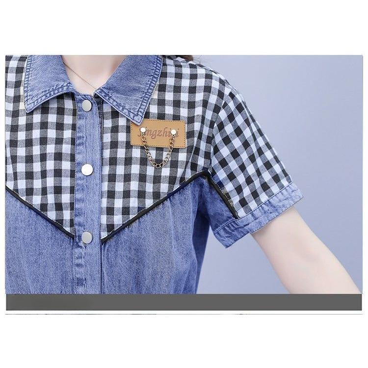 Plus Size Women Summer Fashion Denim Dress Casual Washed Patchwork Design Fat Ladies Clothing