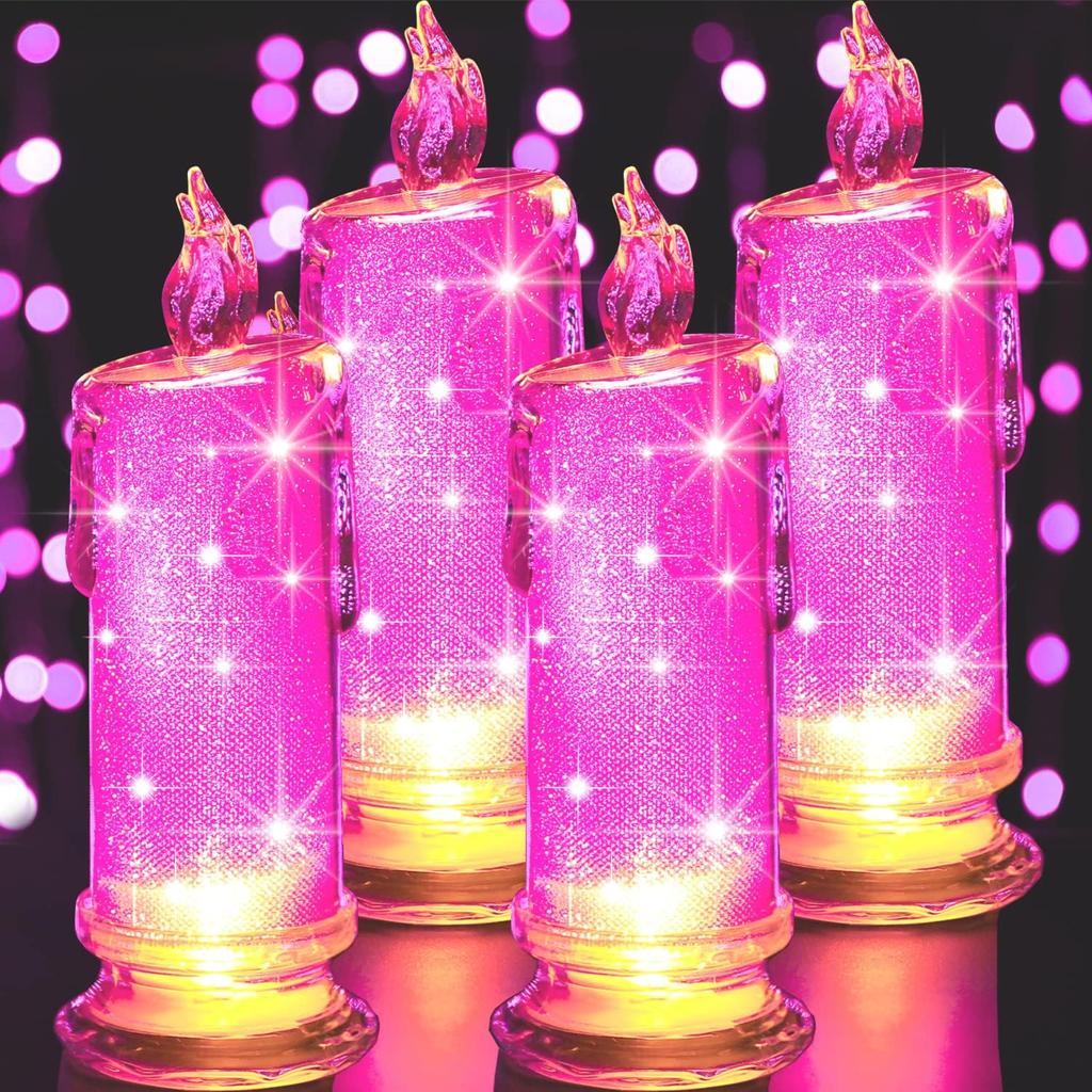 4PCS White LED Candles,Flameless Pillar Candle,Battery Operated Candles/Fake Candle, Velas Artificiales para Decoracion for Valentine Wedding