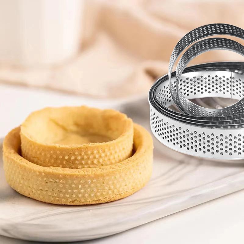 5 Stück runde Tortenringe aus Edelstahl, hitzebeständig, perforierte Formen, DIY-Mousse, Obstkuchen, Törtchen, Donutform, Küchenwerkzeuge